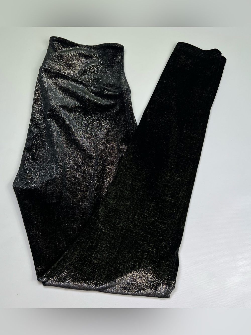 SPANX Shiny Velvet High Waisted LEGGINGS-Black Gold Shine size M
